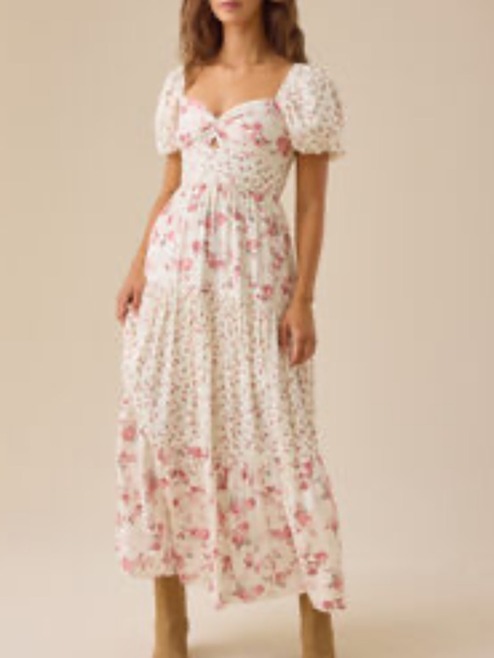 Altar'd State Solana Floral Maxi - Ivory Maxi Dress with Pink Floral Print